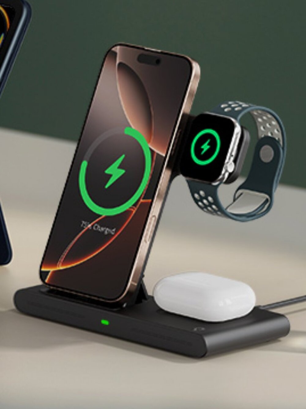 Magnetic Charging Station 3-in-1 Spacesaver Portable Black NEW